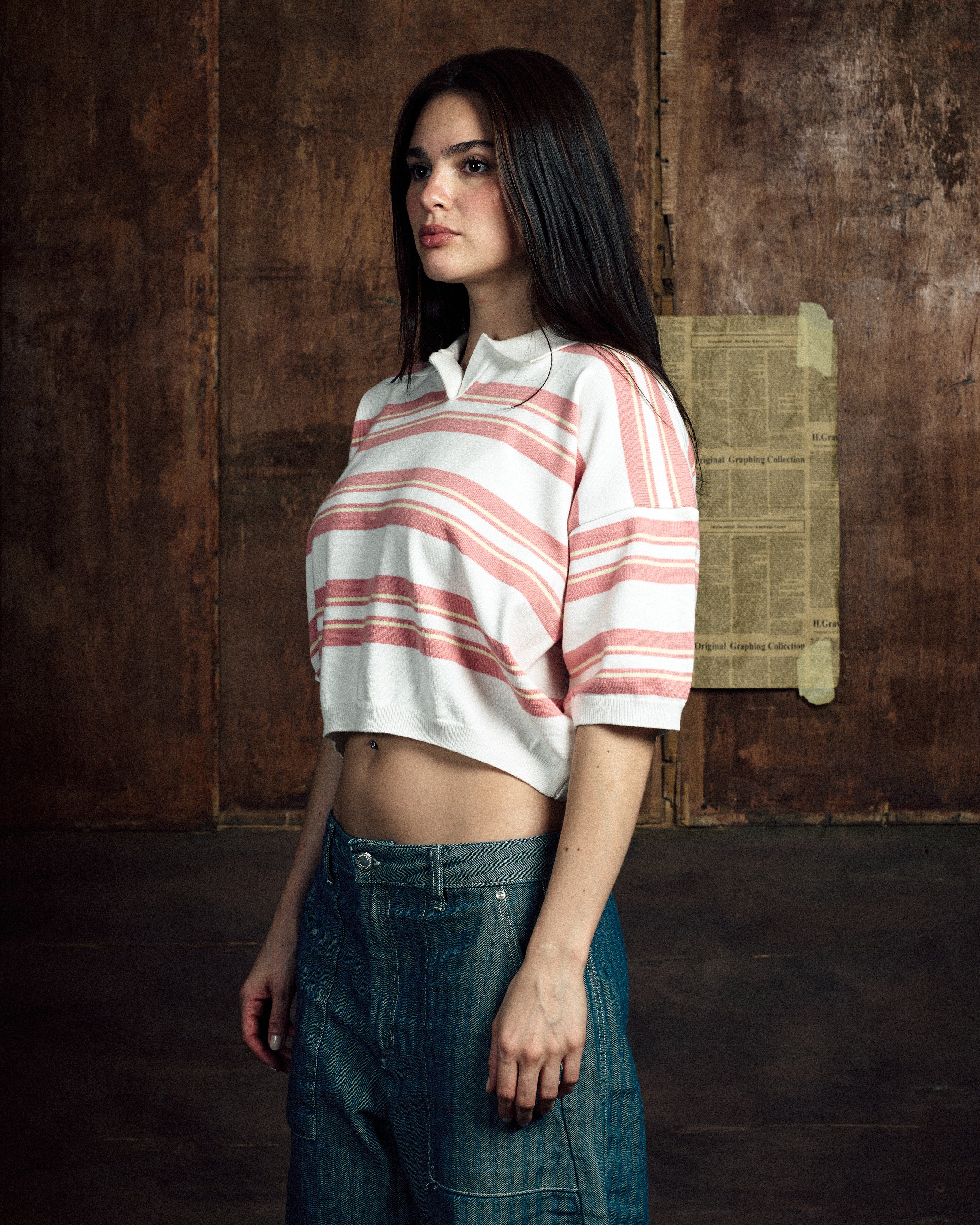 STRIPE KNIT POLO PINK