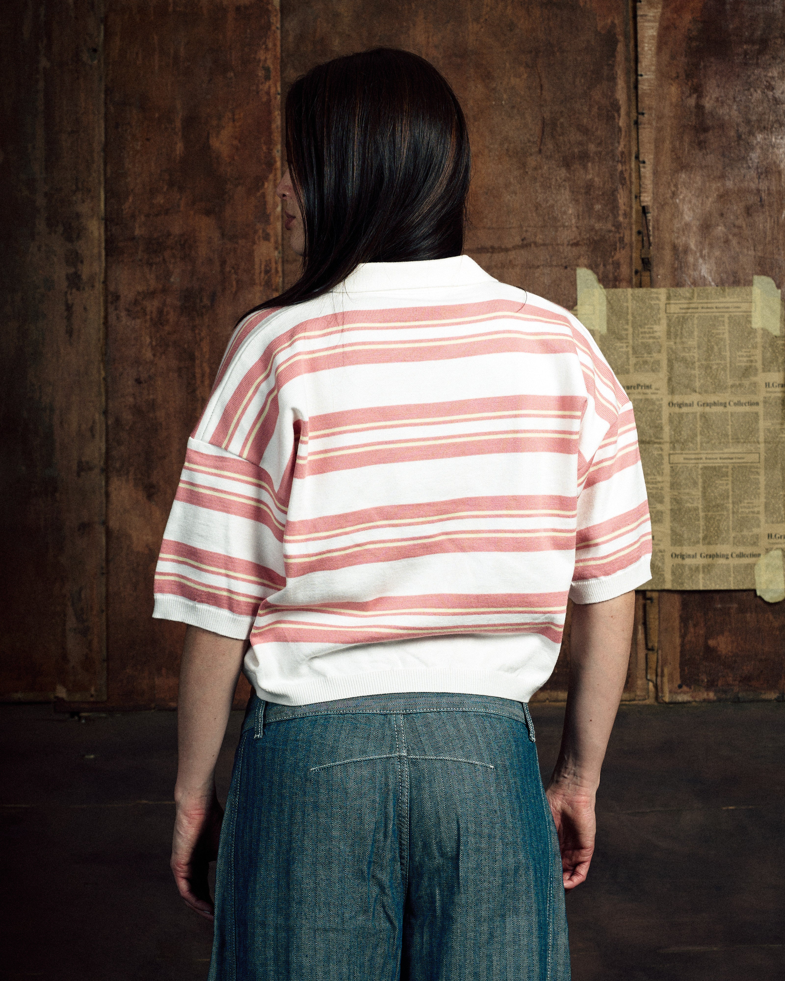 STRIPE KNIT POLO PINK