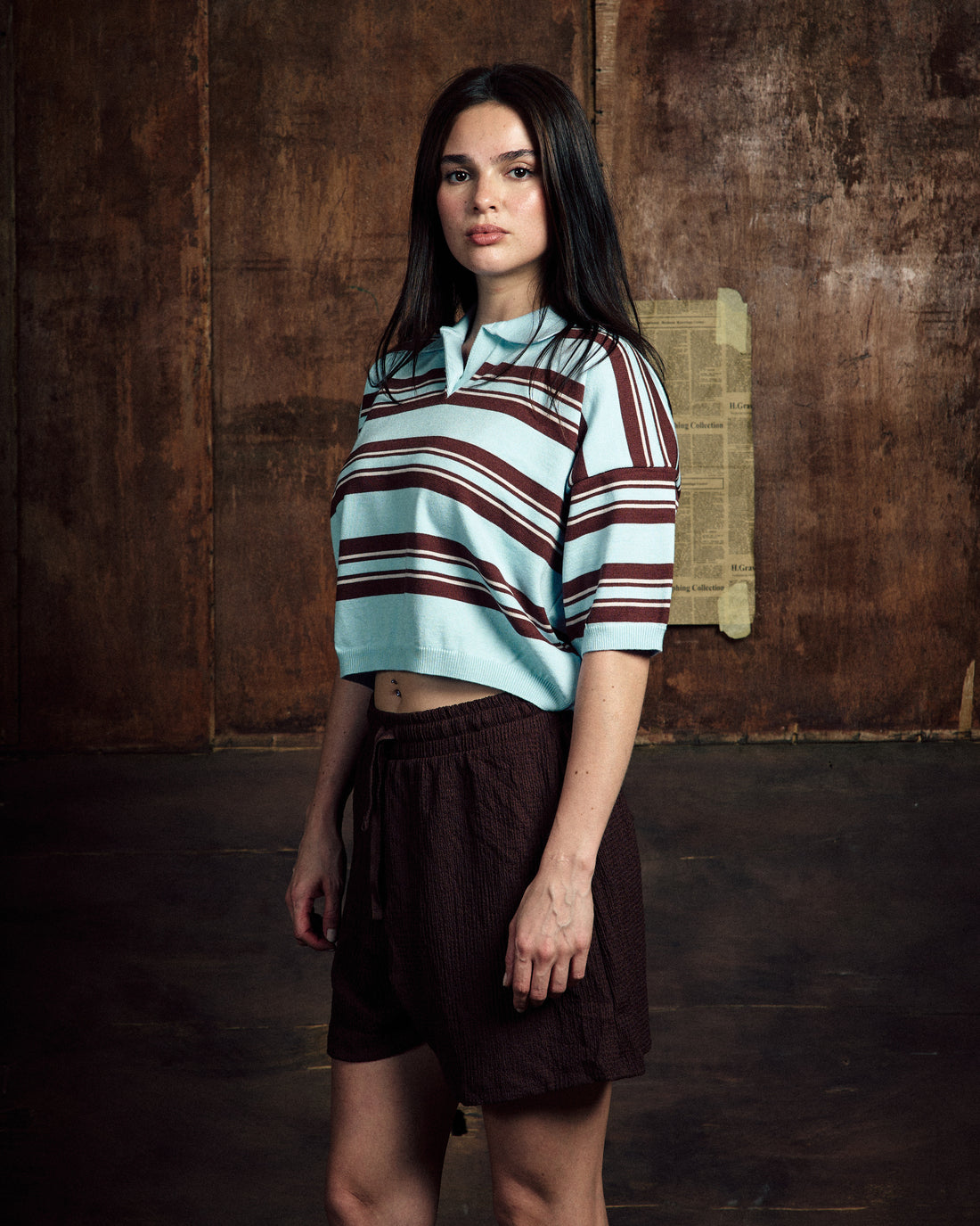 STRIPE KNIT POLO BABY BLUE