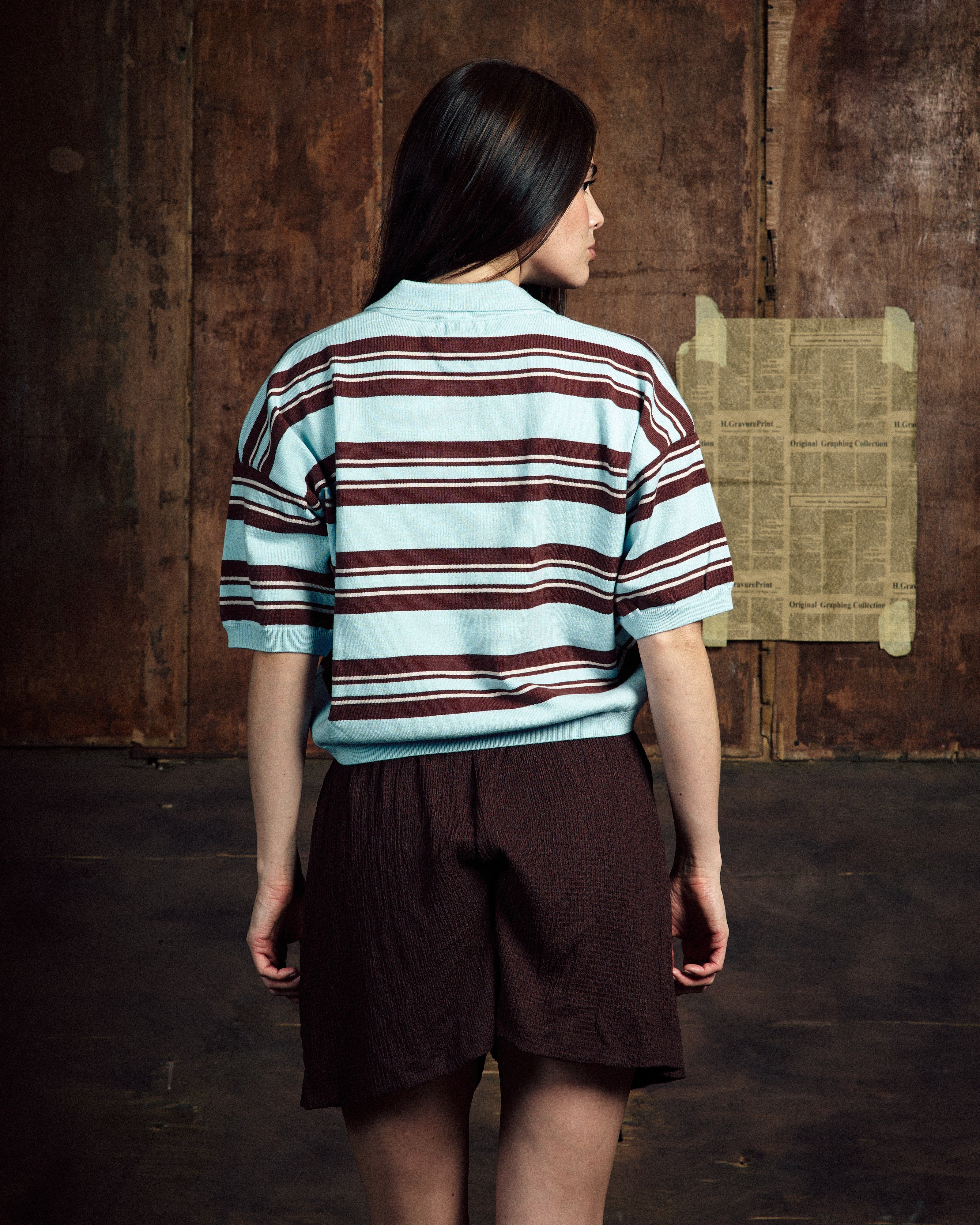 STRIPE KNIT POLO BABY BLUE